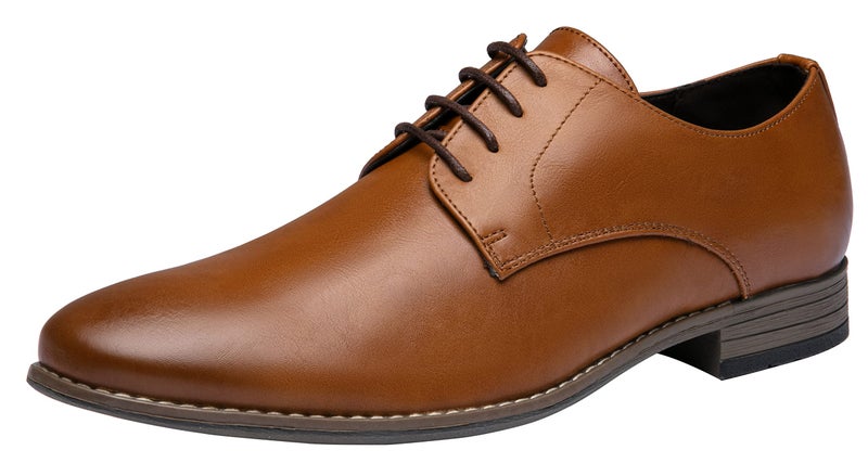 Jousen Men's Oxford Plain Toe Brown Dress Shoes Leather Classic Business Formal Derby Shoes(A5A098 Brown 10.5) - Image 1